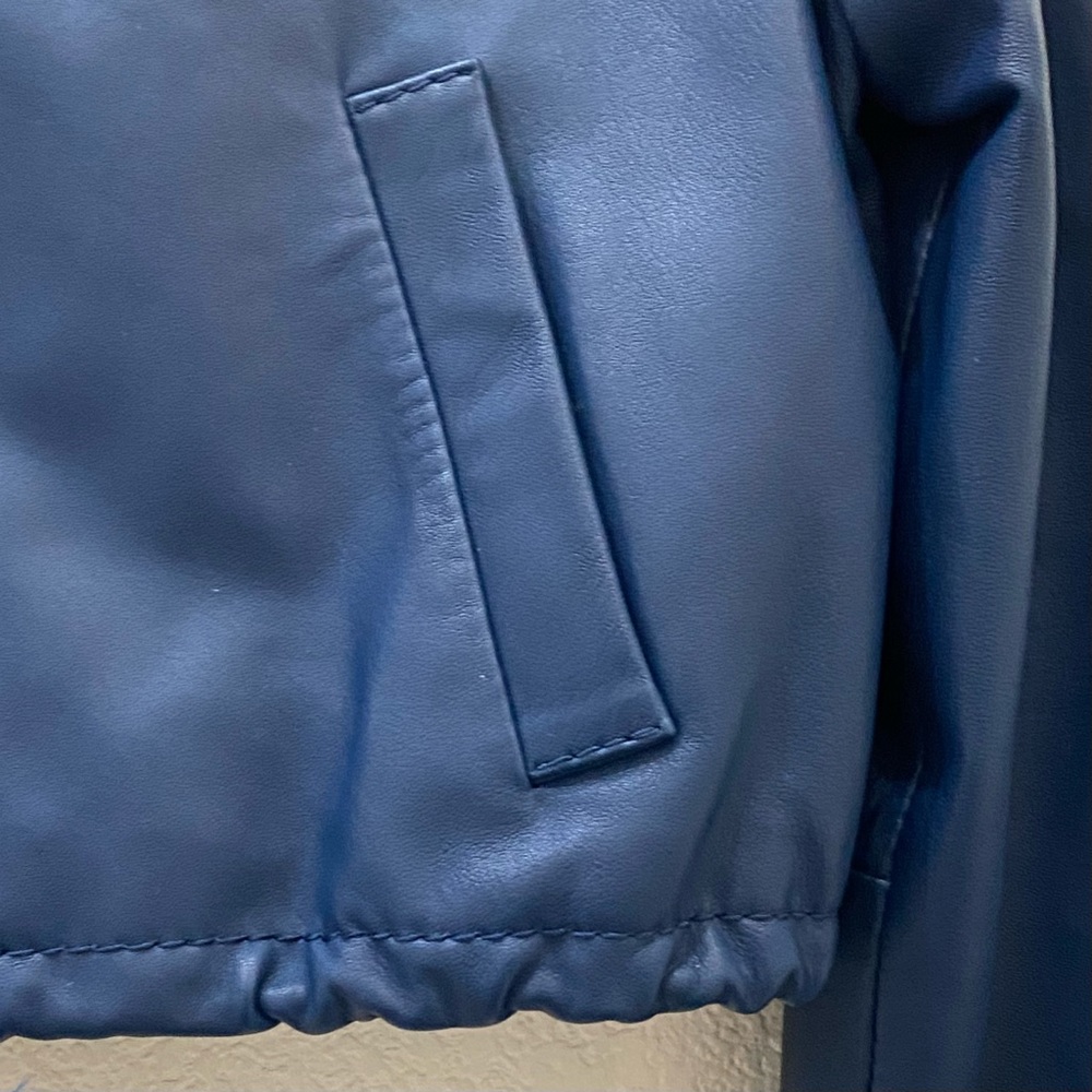 BCBGMaxAzria Blue Cropped Hooded 100% Leather Jacket Size XS - Picture 12 of 16